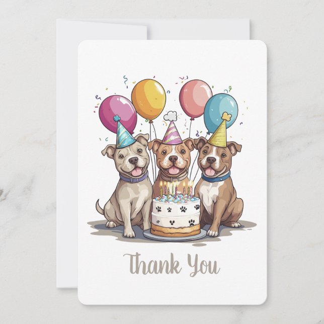 Tarjeta De Agradecimiento Perros Pit Bull Cumpleaños Gracias (Anverso)