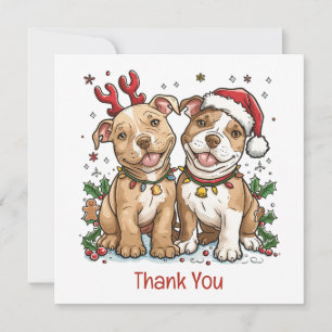 Tarjeta De Agradecimiento Perros Pit Bull de Navidad Gracias