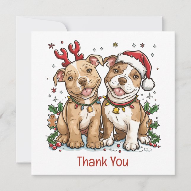 Tarjeta De Agradecimiento Perros Pit Bull de Navidad Gracias (Anverso)
