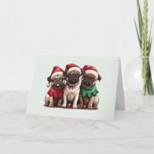Tarjeta De Agradecimiento Perros Pug de Navidad Gracias