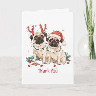 Tarjeta De Agradecimiento Perros Pug de Navidad Gracias