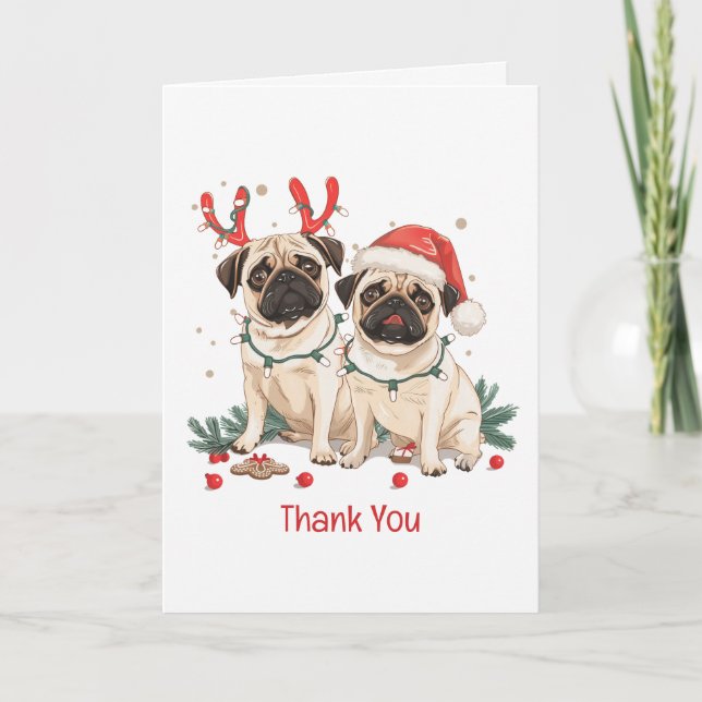 Tarjeta De Agradecimiento Perros Pug de Navidad Gracias (Anverso)