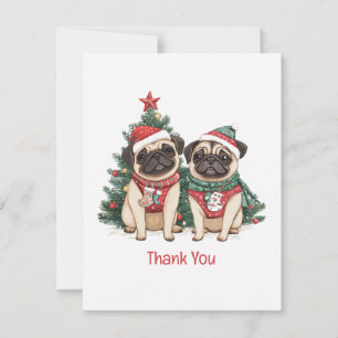 Tarjeta De Agradecimiento Perros Pugs de Navidad Gracias