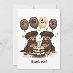Tarjeta De Agradecimiento Perros Rottweiler Cumpleaños Gracias