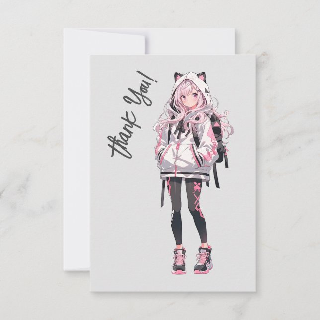 Tarjeta De Agradecimiento Personaje Chica Anime Neko Kawaii (Anverso)