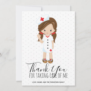 Tarjeta De Agradecimiento Personaje de dibujos animados de enfermera gracias