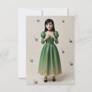Tarjeta De Agradecimiento Personaje de princesa verde esmeralda 3D