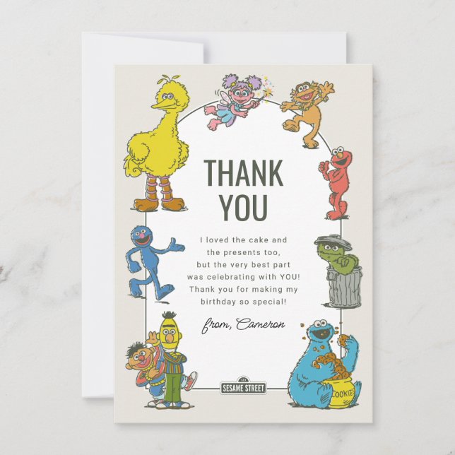 Tarjeta De Agradecimiento Personajes Antiguos de Sesame Street Felicitación  (Anverso)