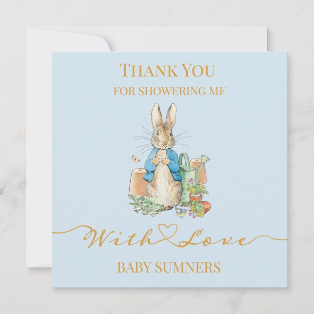 Tarjeta De Agradecimiento Personaliza a Peter el conejo Baby Shower Gracias (Anverso)