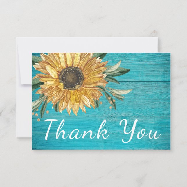 Tarjeta De Agradecimiento Personaliza el azul Verde azulado de girasol ruso  (Reverso)