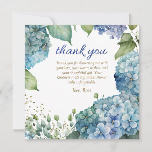 Tarjeta De Agradecimiento Personaliza la ducha nupcial con hortensias azules