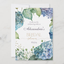 Tarjeta De Agradecimiento Personaliza la Ducha Nupcial con Hortensias Azules