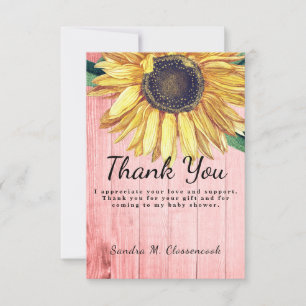 Tarjeta De Agradecimiento Personaliza Madera de Granero de Girasoles Chic Rú