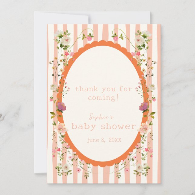 Tarjeta De Agradecimiento Personalizable Baby Shower de Blushing Garden (Anverso)