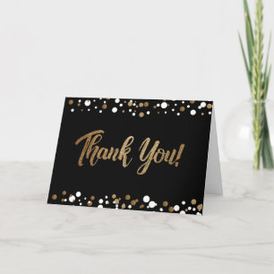 Tarjeta De Agradecimiento Personalizable de confeti negro de oro Cumpleaños 
