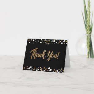 Tarjeta De Agradecimiento Personalizable de confeti negro dorado cumpleaños 