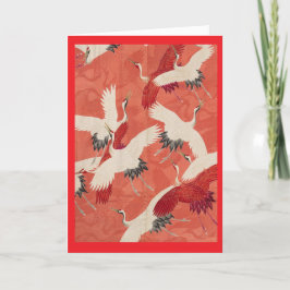 Tarjeta De Agradecimiento Personalizable de grullas rojas de Kimono volando 