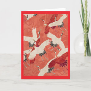 Tarjeta De Agradecimiento Personalizable de grullas rojas de Kimono volando