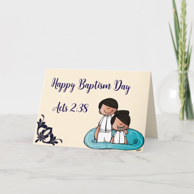 Tarjeta De Agradecimiento Personalizable Feliz Día del Bautismo - Hechos 2:3 (Anverso)