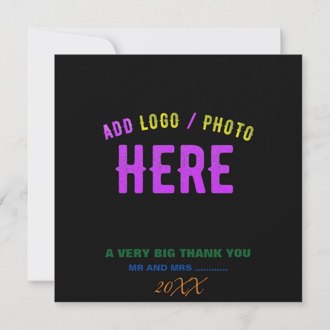 TARJETA DE AGRADECIMIENTO PERSONALIZABLE MODERNO ESTILO NEGRO VERIFICADO MAR (Anverso)