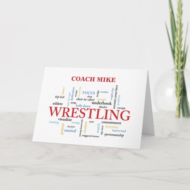 Tarjeta De Agradecimiento Personalizable Nombre Wrestling Coach Gracias (Anverso)