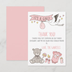 Tarjeta De Agradecimiento Personalizable Rosa es un Baby Shower Chica