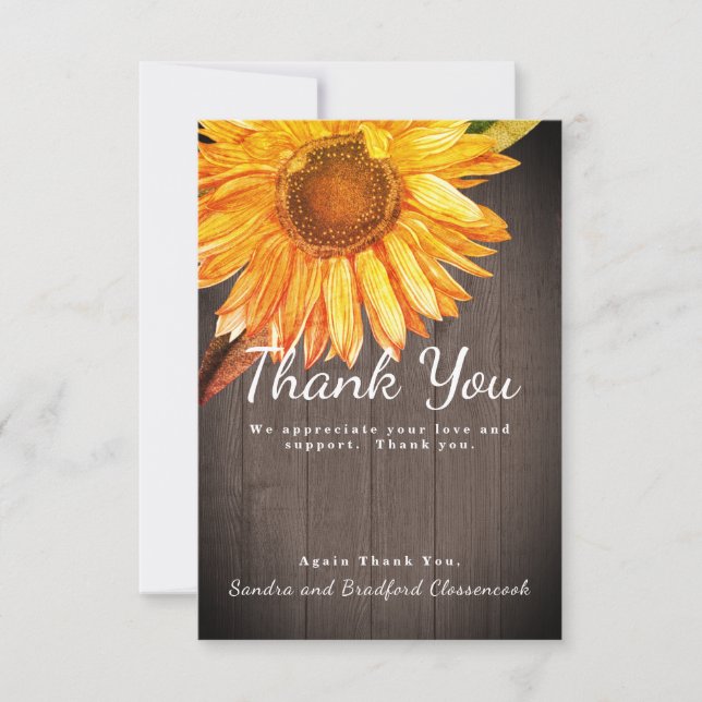 Tarjeta De Agradecimiento Personalización de la Personalizado Rustic Sunflow (Anverso)