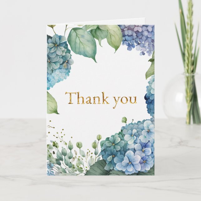 Tarjeta De Agradecimiento Personalización de las hidrangeas azules de ducha  (Anverso)