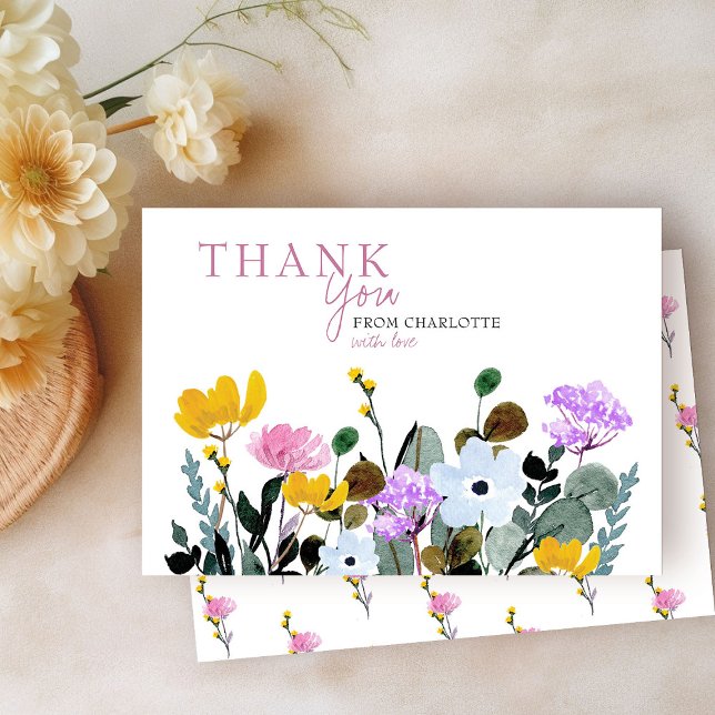 Tarjeta de agradecimiento personalizada de jardín  (Thank You cards from my Wildflower Lawn Baby Shower Collection)