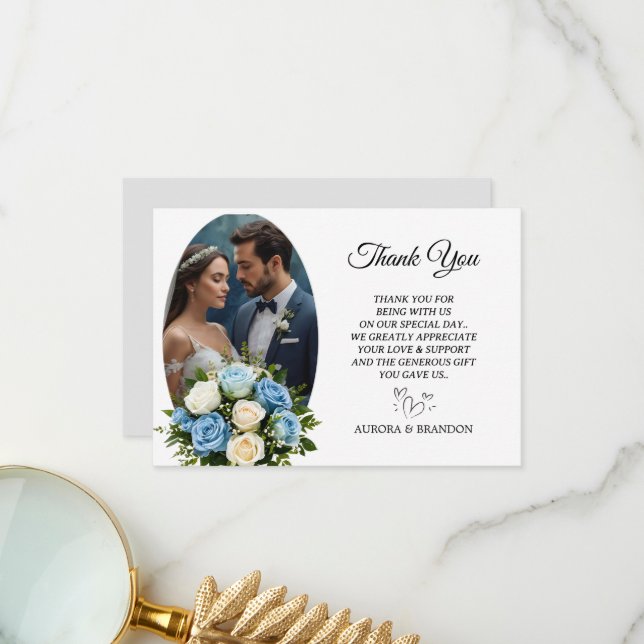 Tarjeta de agradecimiento personalizada de rosa az (Anverso/Reverso In Situ)