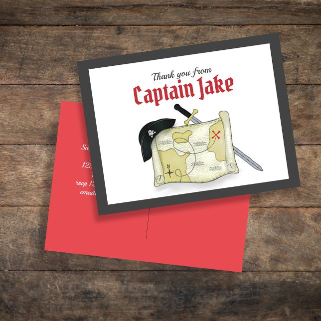 Tarjeta de agradecimiento personalizada del pirata (Pirate Birthday Party Custom Invitation Template.)