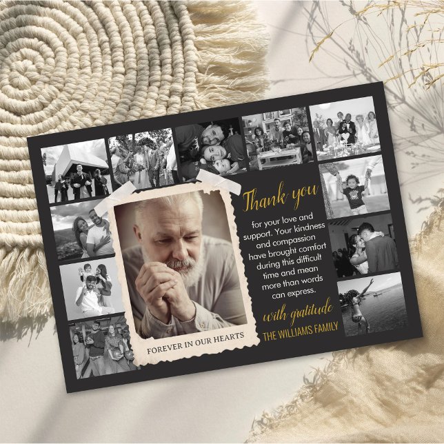 Tarjeta de agradecimiento personalizada para funer (Custom Funeral Favor Card, Photo Collage Memorial Thank You Card)