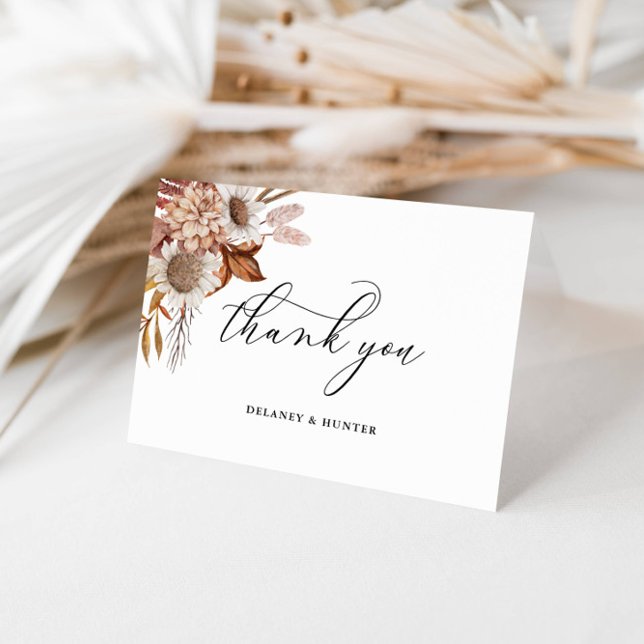 Tarjeta de agradecimiento personalizada Rustic Flo (Autumn Beauty: Watercolor Blooms and Fall Leaves )
