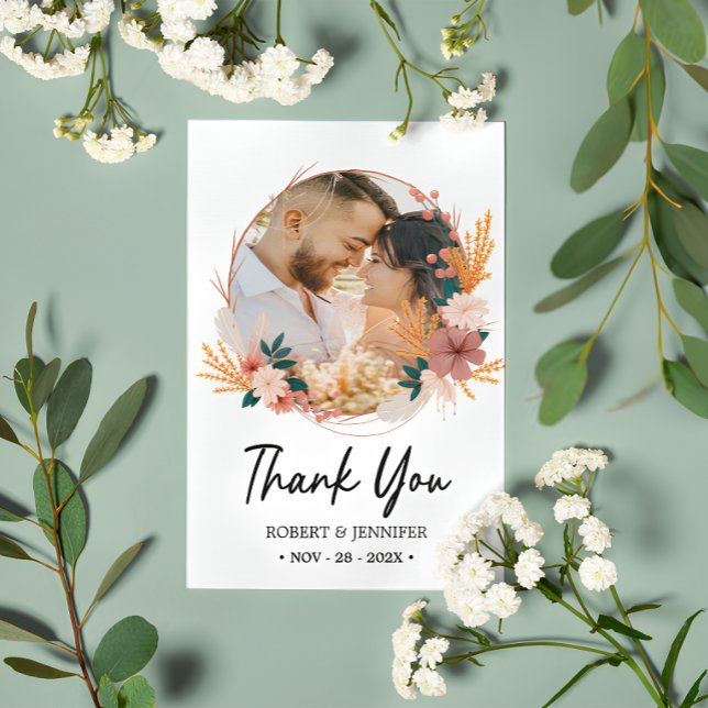 Tarjeta De Agradecimiento Personalizado 2 Foto | Boho Floral Wildflower Boda (Boho Floral Wildflower Wedding Thank You Card
)