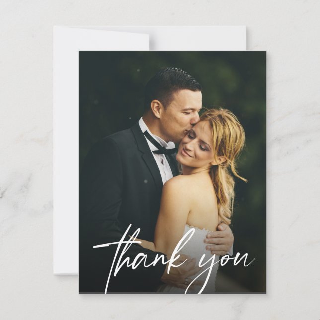 Tarjeta De Agradecimiento Personalizado 2 Fotos Bodas Guión sencillo moderno (Anverso)