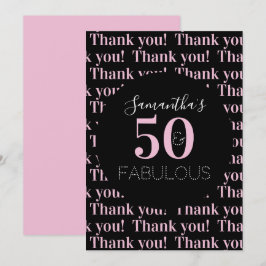 Tarjeta De Agradecimiento Personalizado 50 y fabuloso Black Pink