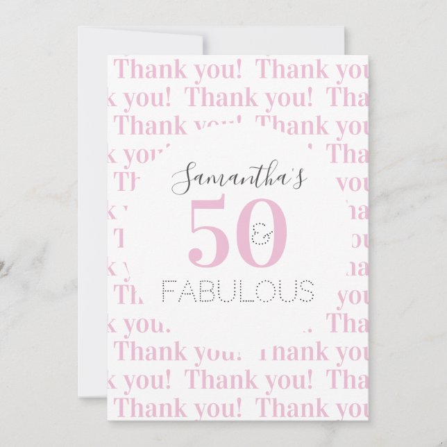 Tarjeta De Agradecimiento Personalizado 50 y fabuloso rosa moderno (Anverso)