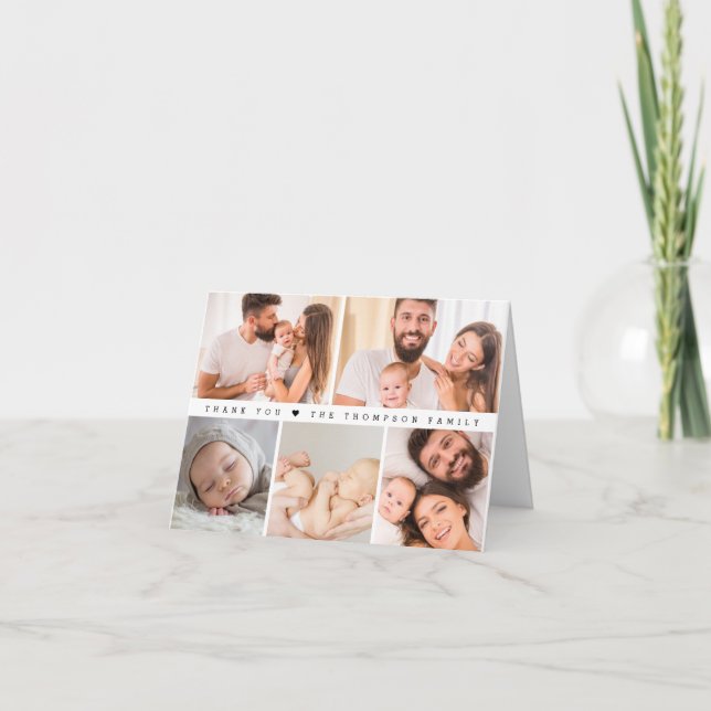 Tarjeta De Agradecimiento Personalizado 5 Cuadrícula de Collage de fotos Nac (Anverso)