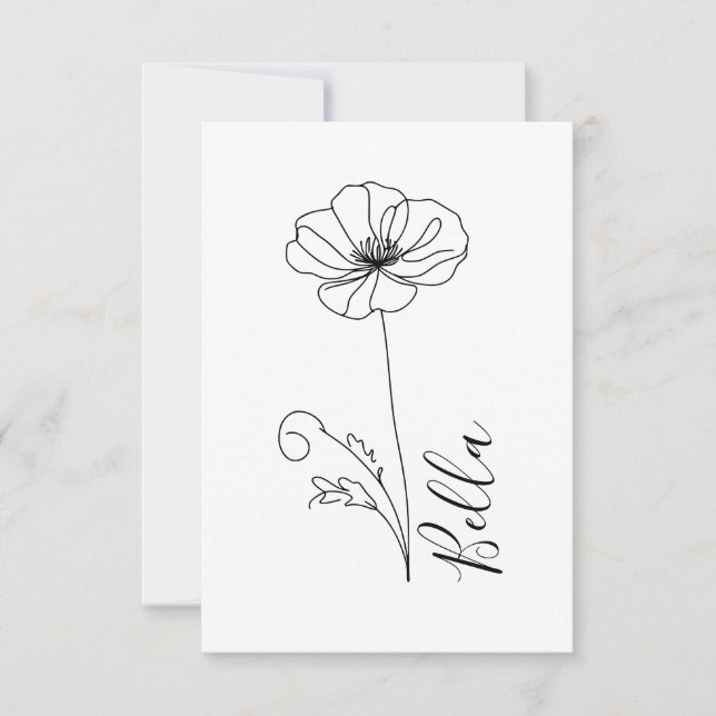 Tarjeta De Agradecimiento Personalizado Agosto Poppy Nacimiento Regalo de Fl (Anverso)