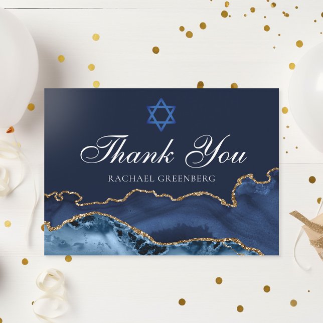 Tarjeta De Agradecimiento Personalizado Bat Mitzvah Elegant Navy Blue Gold A (Subido por el creador)