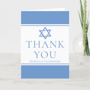 Tarjeta De Agradecimiento Personalizado Bat Mitzvah Estrella azul clara de D