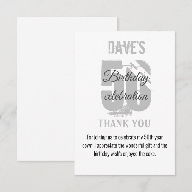 Tarjeta De Agradecimiento Personalizado blanco moderno Cualquier edad 50 año (Anverso / Reverso)