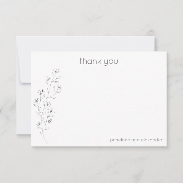 Tarjeta De Agradecimiento Personalizado Boda de dibujo floral moderno minima (Anverso)