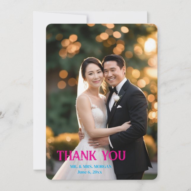 Tarjeta De Agradecimiento Personalizado Boda de fotografías sencillas con es (Anverso)