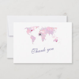 Tarjeta De Agradecimiento Personalizado Boda de mapas mundiales de destino