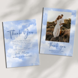 Tarjeta De Agradecimiento Personalizado Boda de nubes de espuma blanca azul