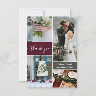 Tarjeta De Agradecimiento Personalizado Borgoña boda Collage de fotos gracia