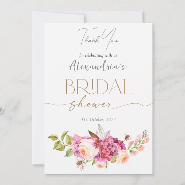 Tarjeta De Agradecimiento Personalizado Bridal Shower Floral Bouquet (Anverso)