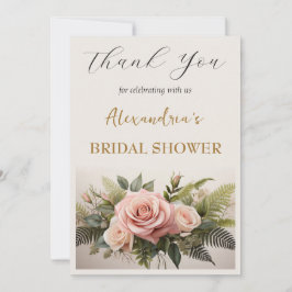 Tarjeta De Agradecimiento Personalizado Bridal Shower flores rosadas Gracias