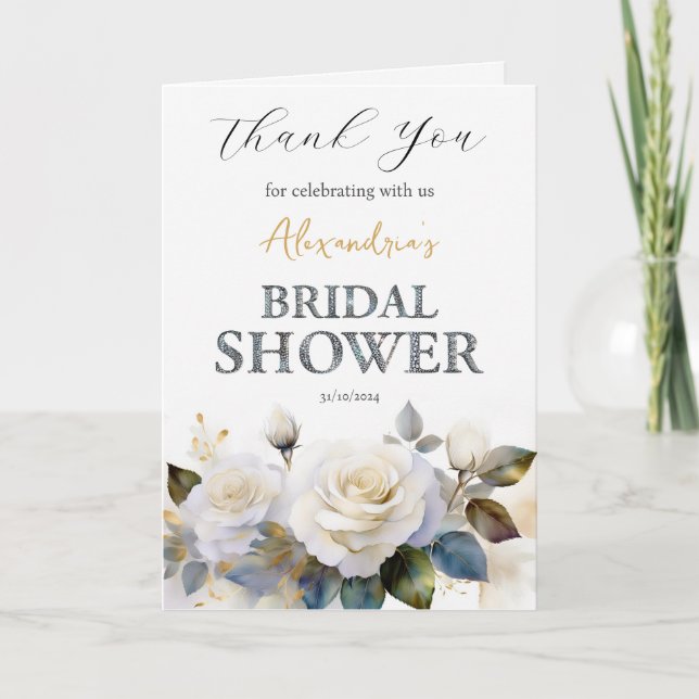 Tarjeta De Agradecimiento Personalizado Bridal Shower Rosas Gracias (Anverso)